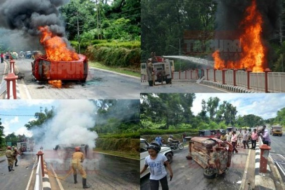 Migrated Biharis create havoc in front of Tripura HC: Reckless driving led to massive accident; four left seriously injured, car sat on fire at Khejur Bagan, police plays the role of silent spectator: NCC Police official talks to TIWN Migrated Biharis create havoc in front of Tripura HC: Reckless driving led to massive accident; four left seriously injured, car sat on fire at Khejur Bagan, police plays the role of silent spectator: NCC Police official talks to TIWN